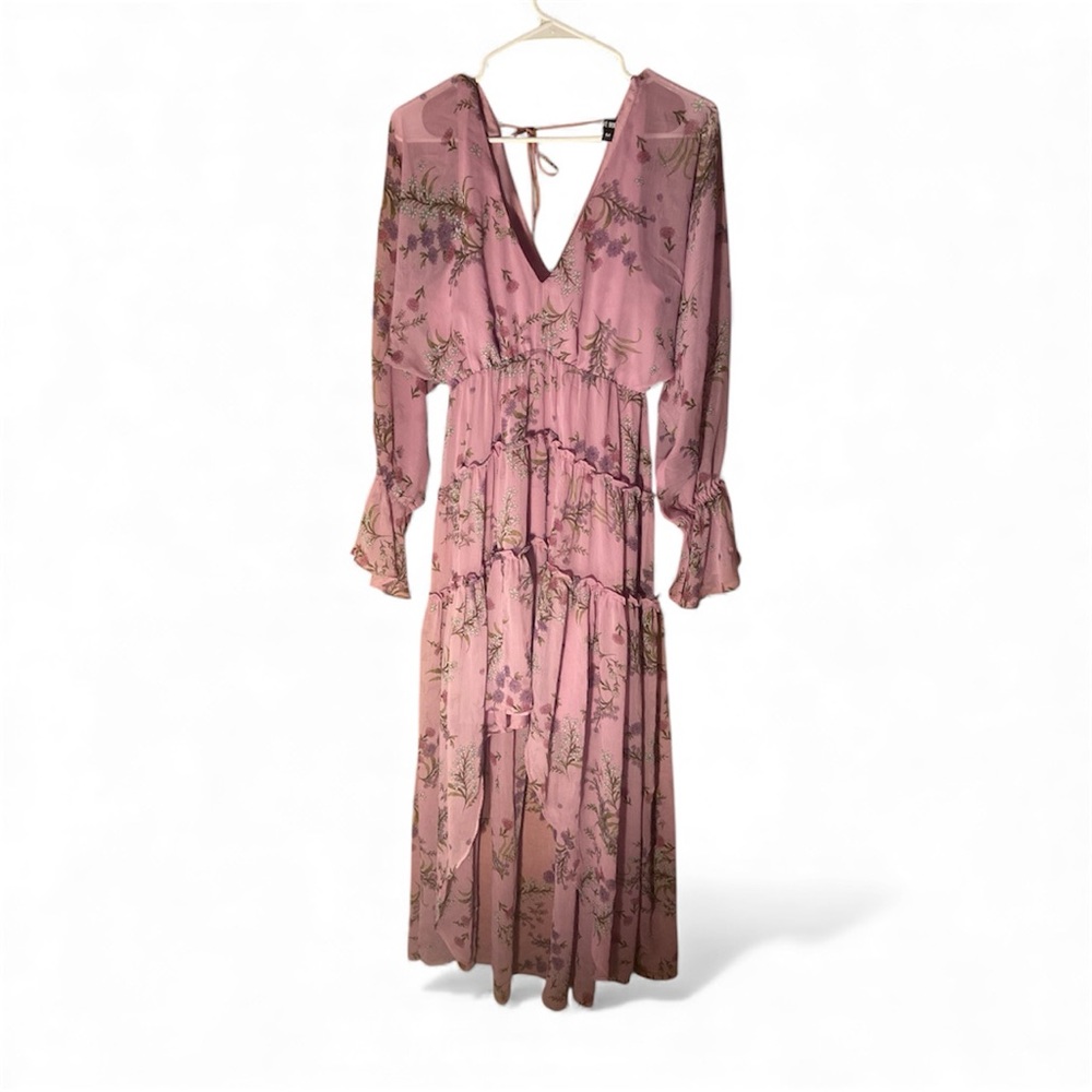 Steve Madden Lavender Floral Long Sleeve Hi-low Dress Size M Excellent Cond